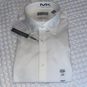Brand New Men’s White Michael Kors Button Up Dress Shirt Airsoft Stretch